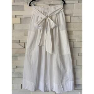 CEDRIC CHARLIER 100% Cotton Poplin Stretch Tie Waist Pockets Flare Midi Skirt 2